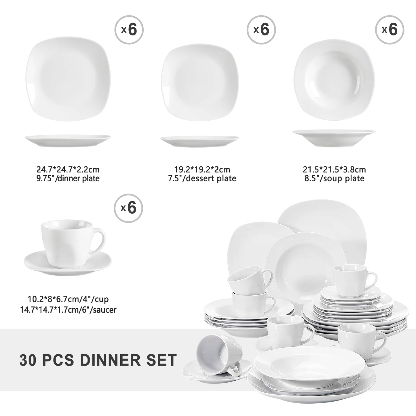 30-Piece Ceramic Porcelain Tableware Dinner Set