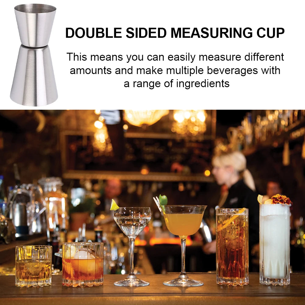 Double Jigger Shot Glass Measuring Cup Round Rim and Thin Waist Stainless Steel Jigger Cocktail Measuring Jigger for Bartending