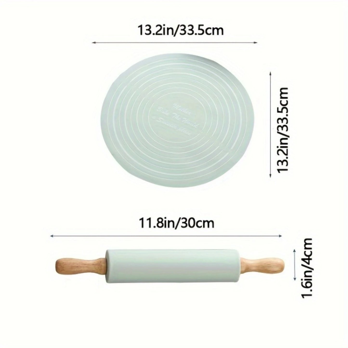 Silicone Rolling Pin & Round Pastry Mat Set