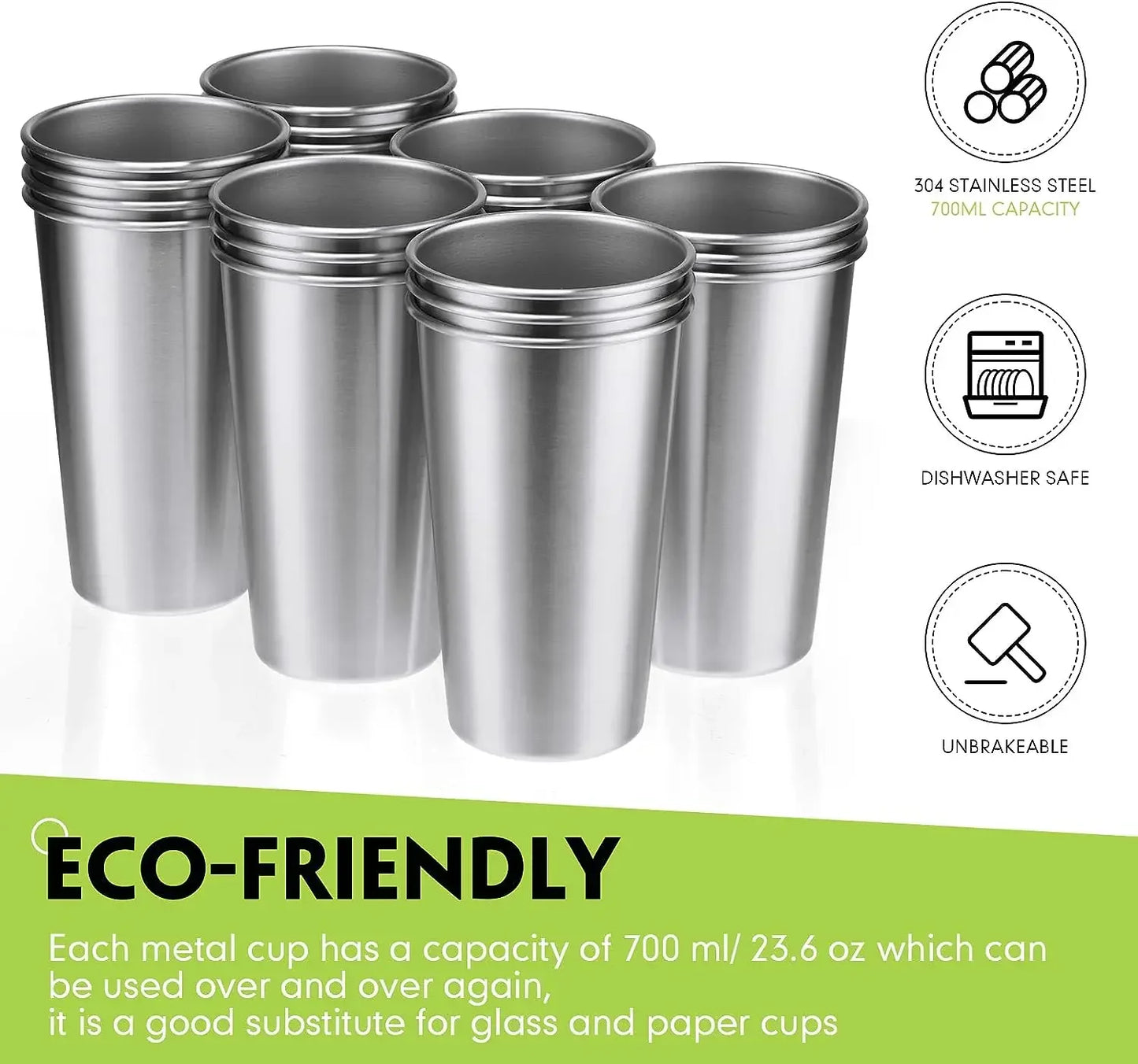 4 Pack 24oz 700ml Stainless Steel Pint Cup