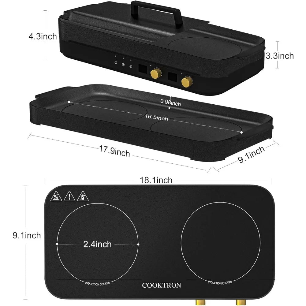 Cooktop 2 Burner with Removable Iron Cast Griddle