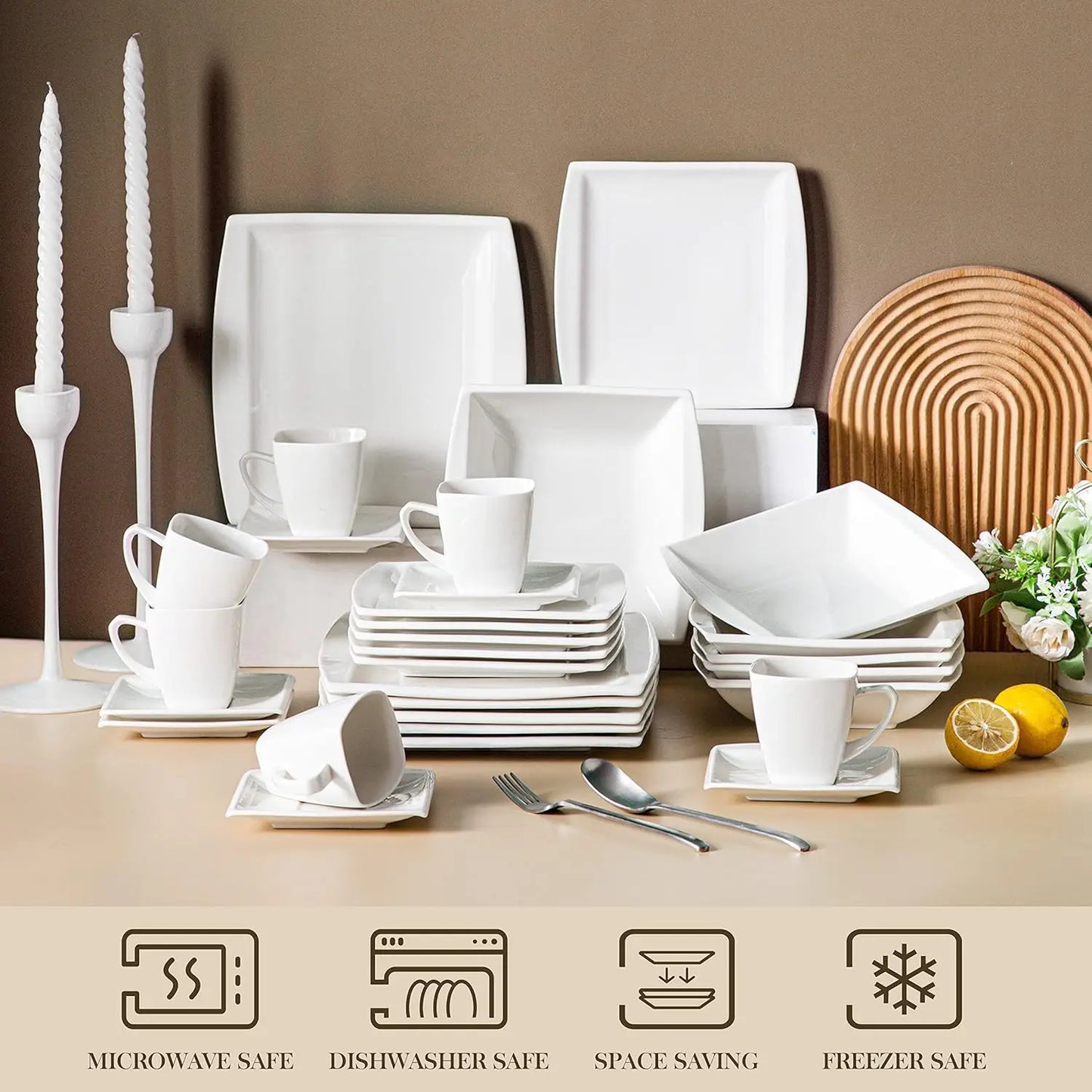 60 Piece Ivory White Dinnerware Sets