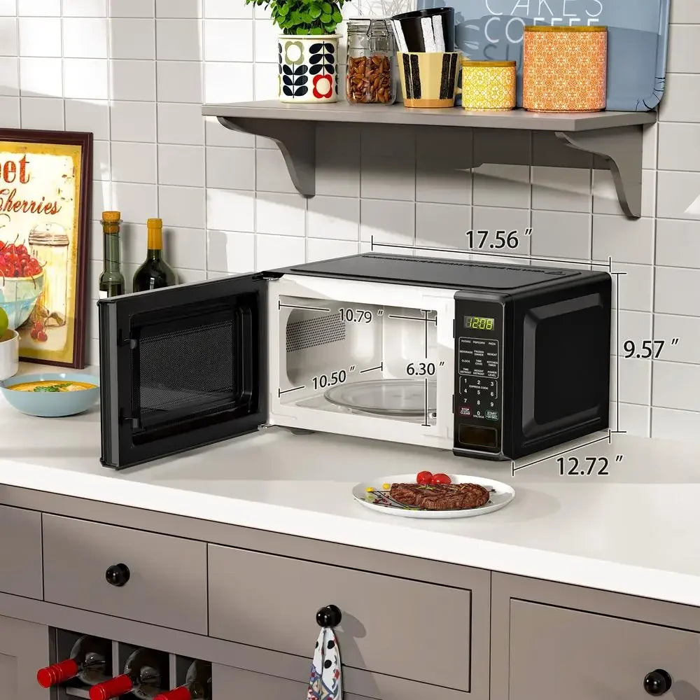 Compact 700W Black Countertop Microwave Oven