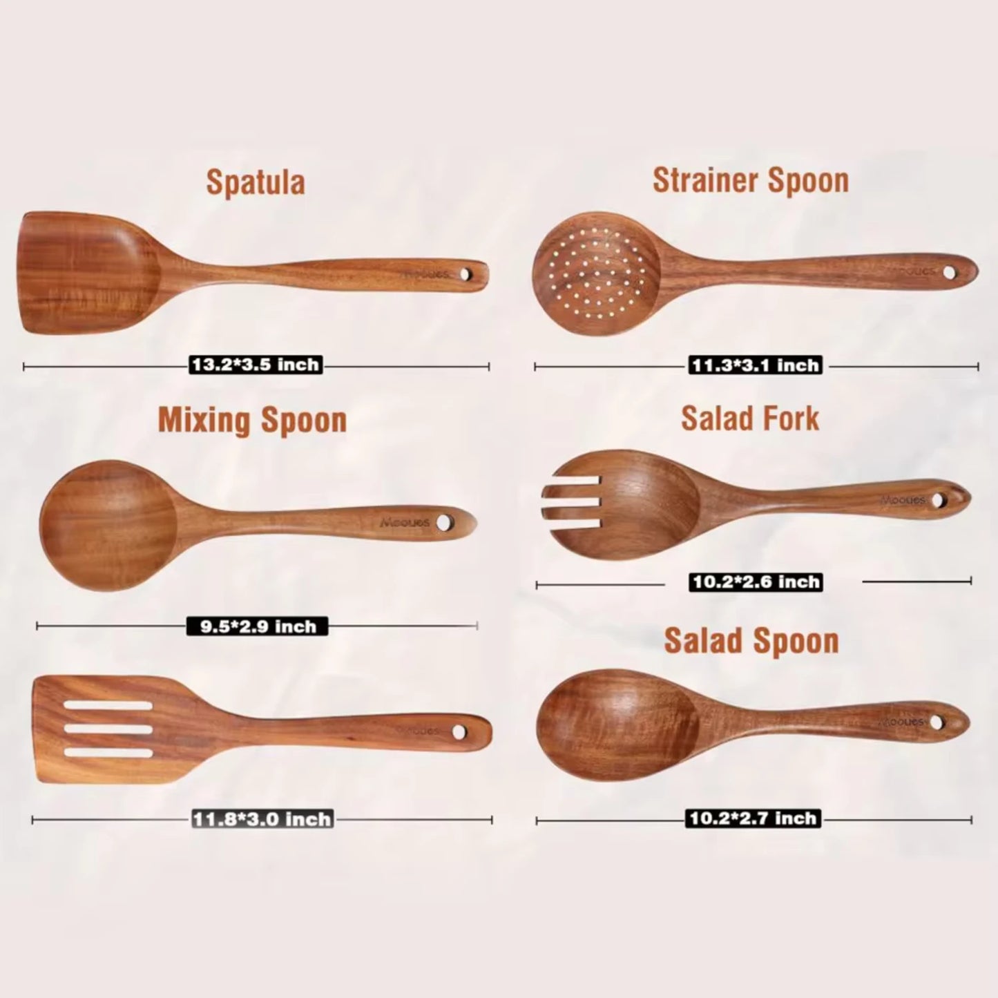 Handmade Natural Teak Wooden Spoons Cooking Set