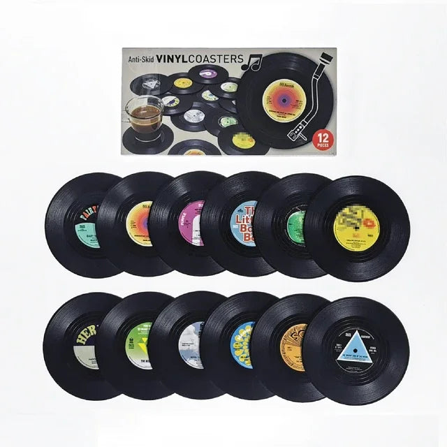 Music Vinyl Coasters Set with Record Player Holder