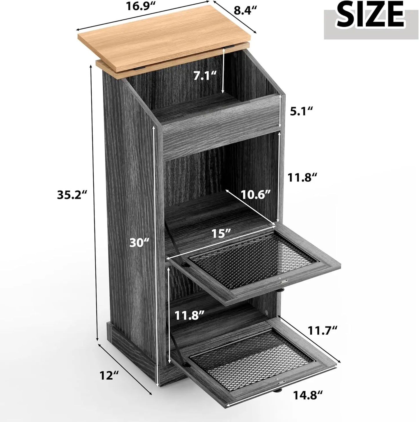 decorative wooden bread box and vegetable bin