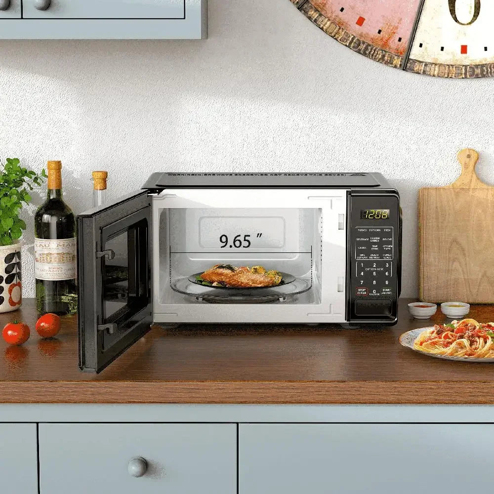 Compact 700W Black Countertop Microwave Oven