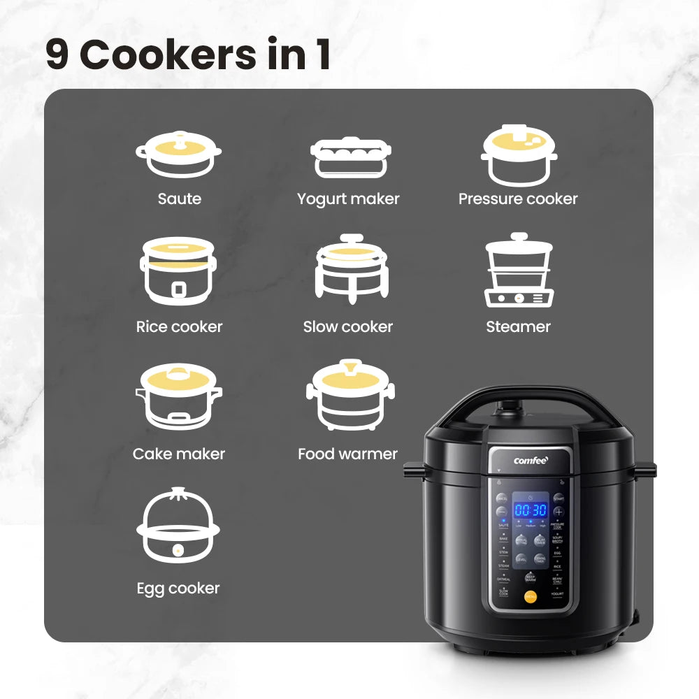 COMFEE’ 6 Quart 9-in-1 Electric Pressure Cooker