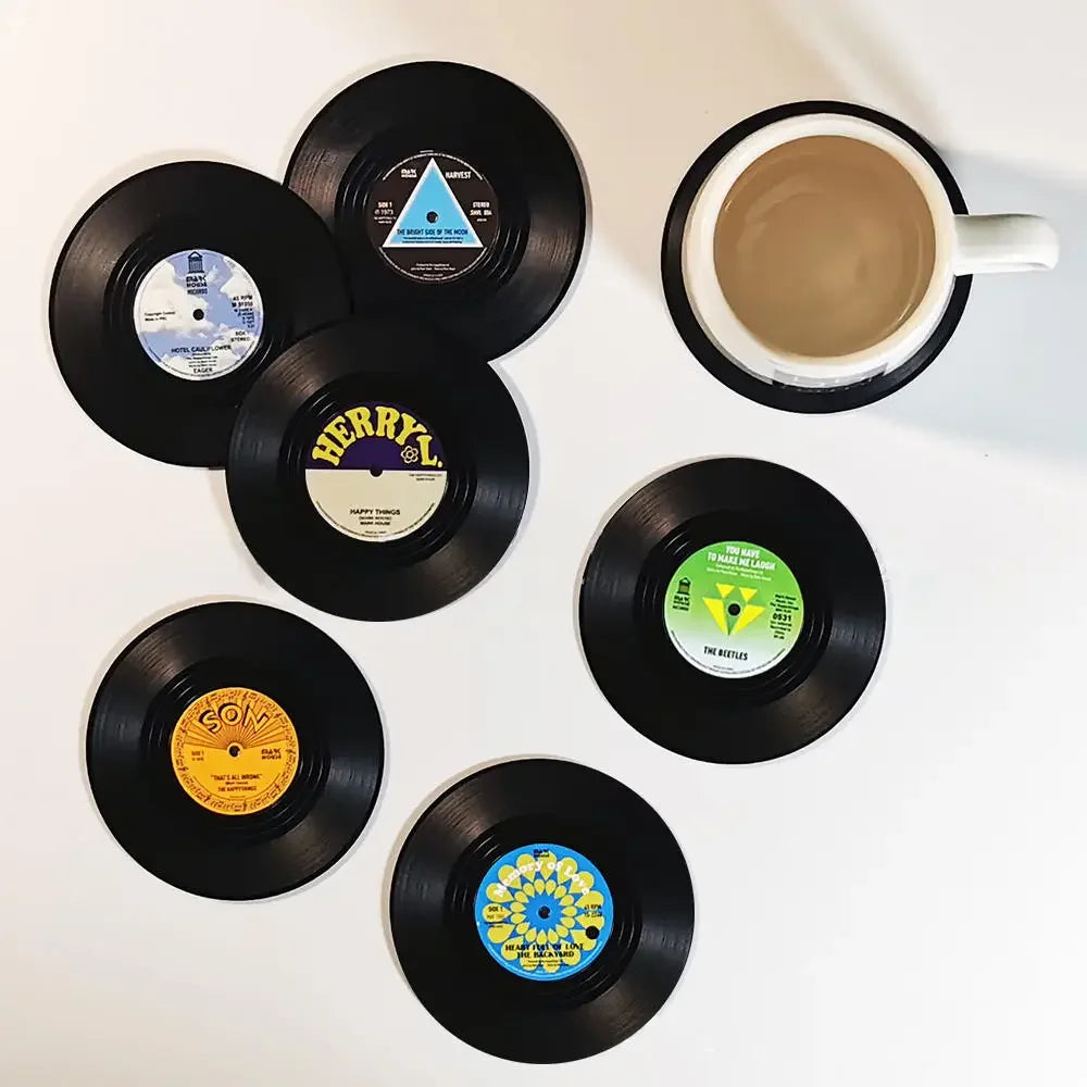 Music Vinyl Coasters Set with Record Player Holder