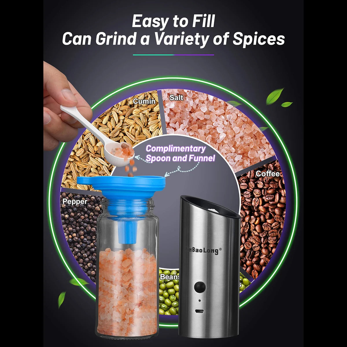 2pcs electric salt and pepper grinder set