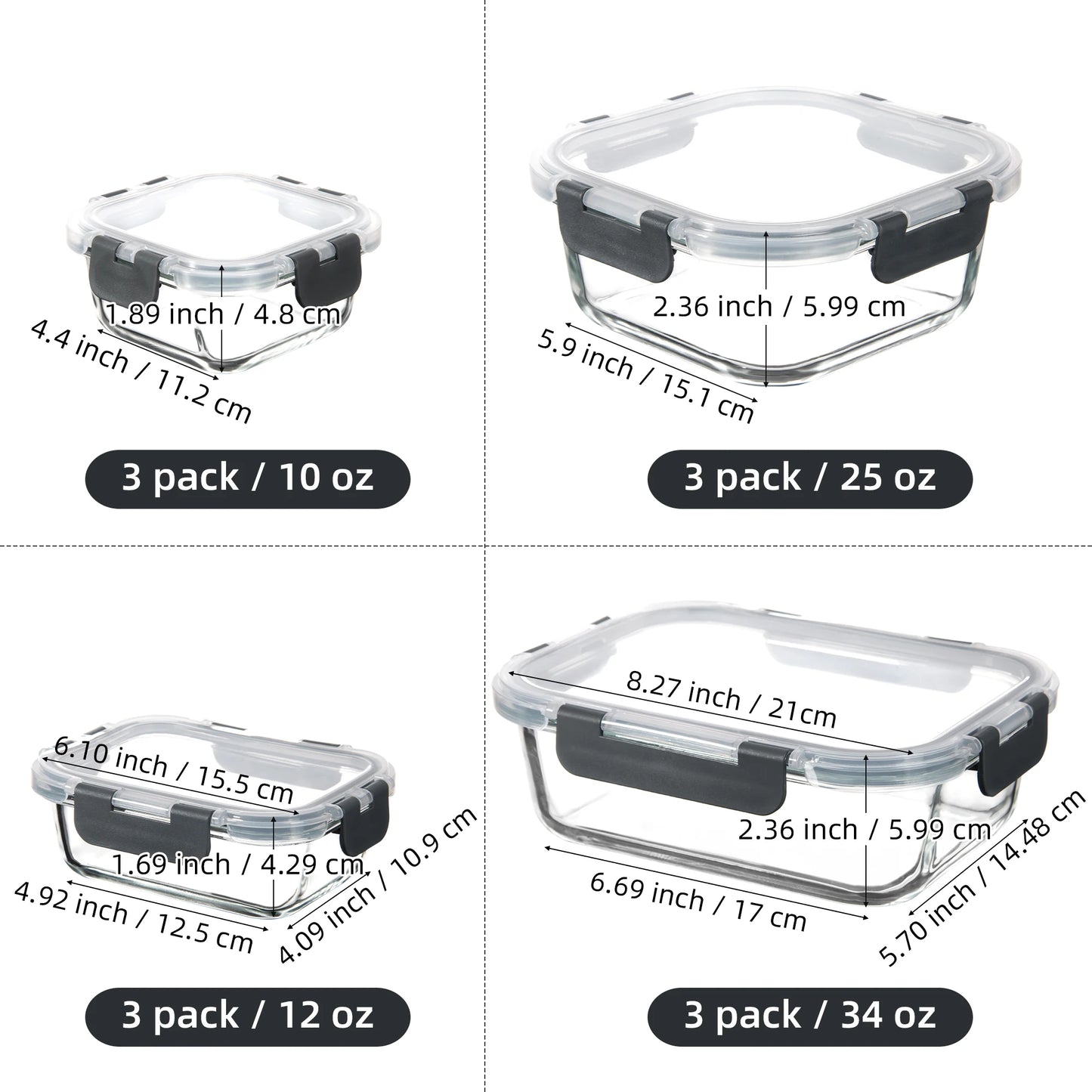 12 Pack Glass Meal Prep Containers