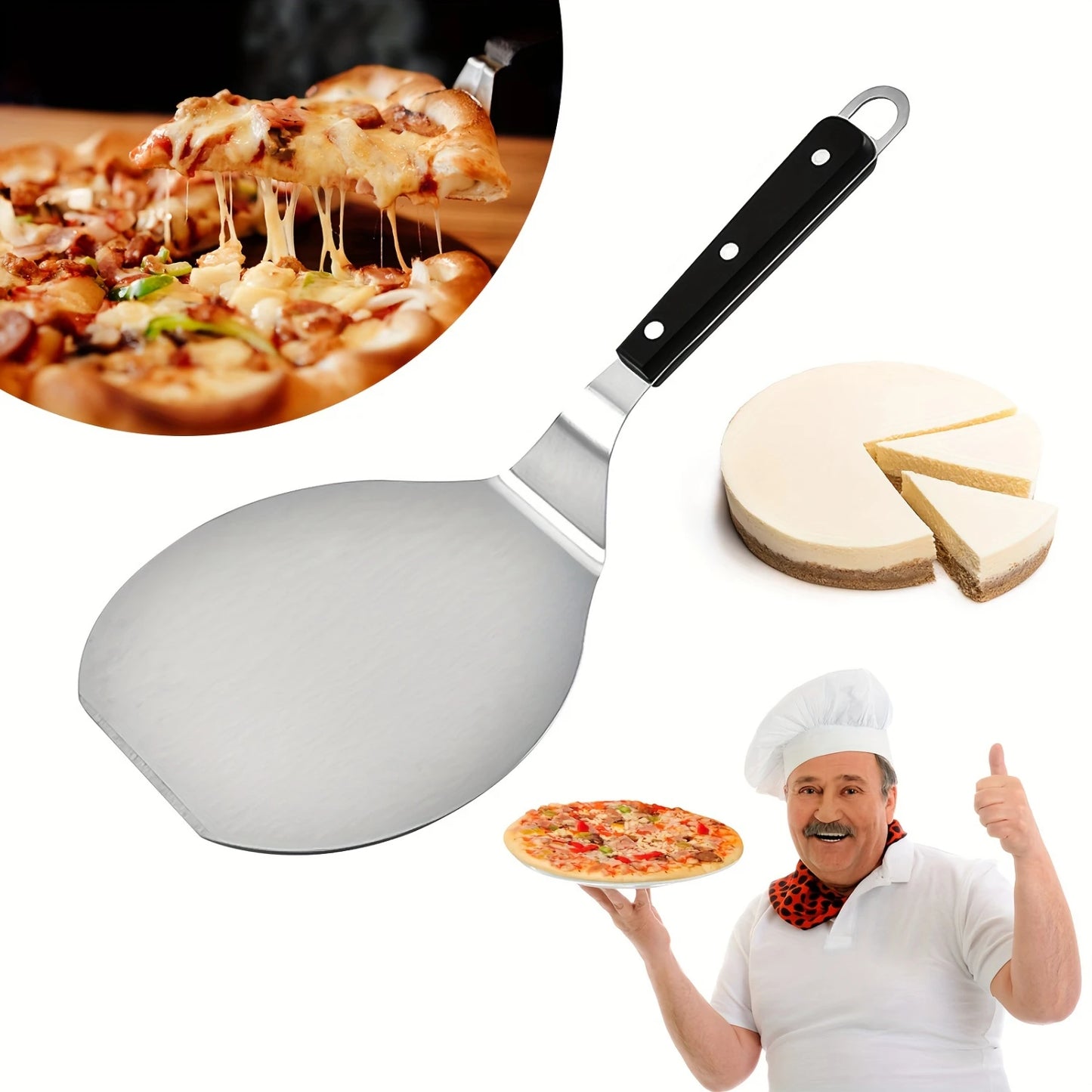 1pc Stainless Steel Wooden Handle Pizza Spatula