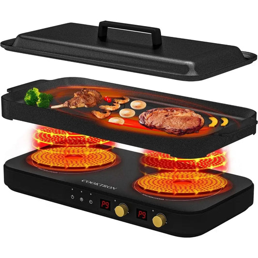 Cooktop 2 Burner with Removable Iron Cast Griddle