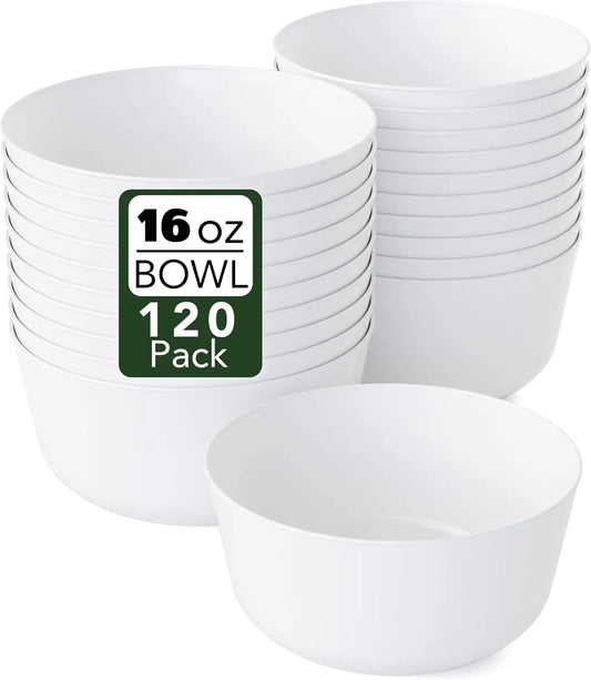 16 Oz  White Plastic Bowls Disposable 120 Count