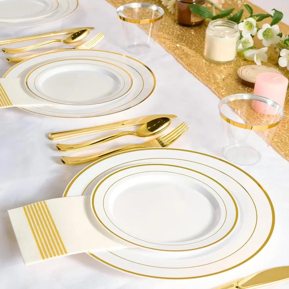 600pcs Gold Cutlery Set for 100 Guests