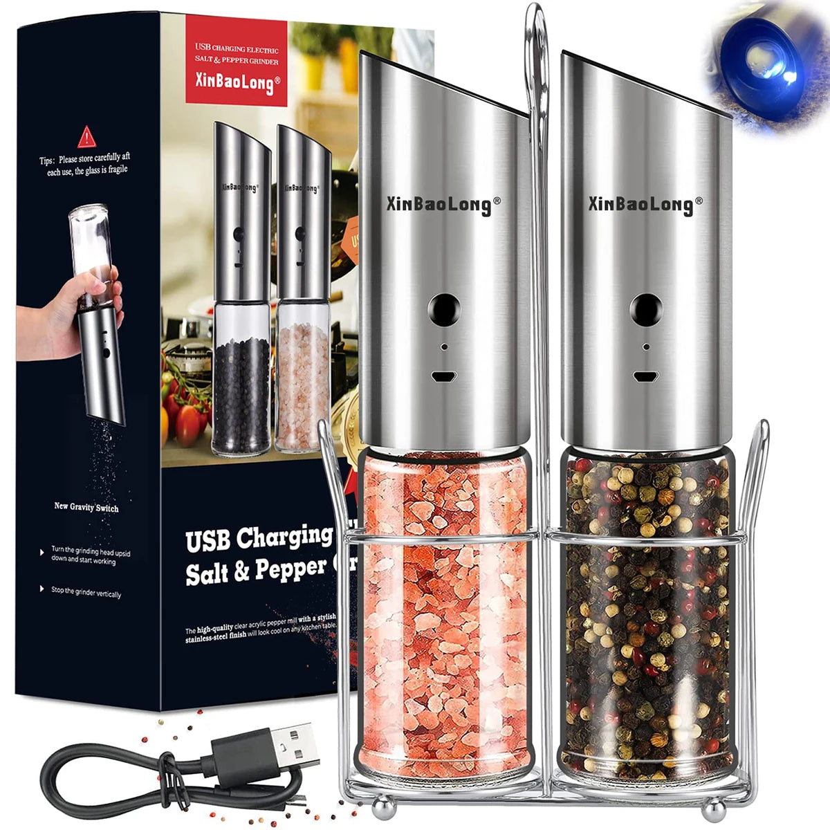 2pcs electric salt and pepper grinder set