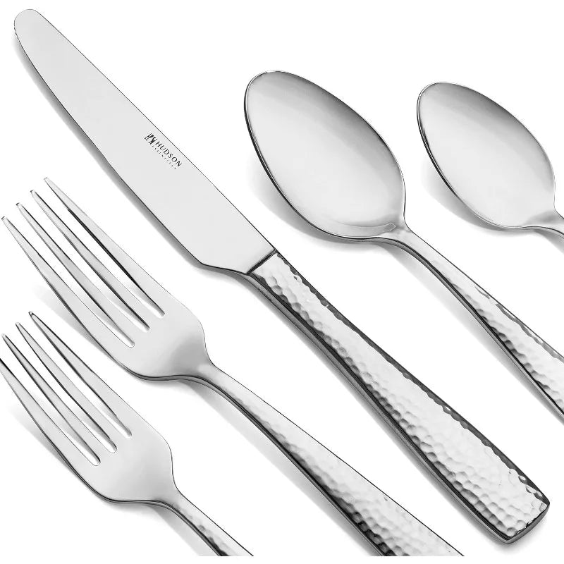 Hudson Essentials 40-Piece Hammered Cutlery Set