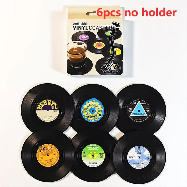 Music Vinyl Coasters Set with Record Player Holder