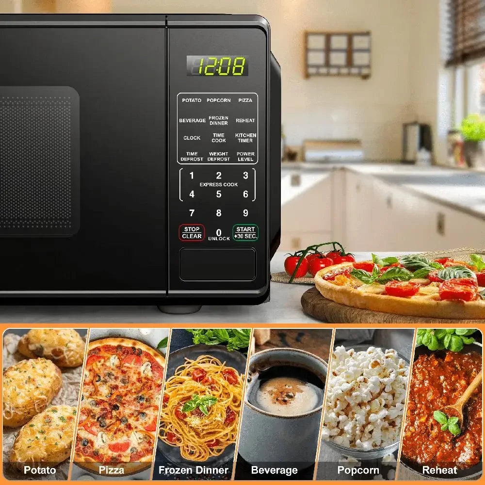 Compact 700W Black Countertop Microwave Oven