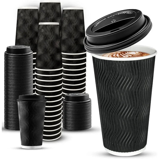 100 Pack 16 oz Disposable Insulated Coffee Cups with Lids