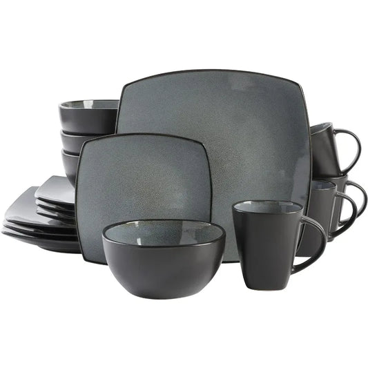 Square Reactive Glaze Stoneware Dinnerware Set