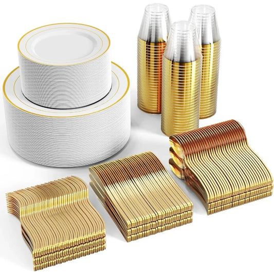 600pcs Gold Cutlery Set for 100 Guests