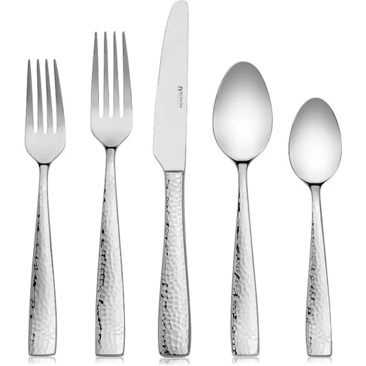 Hudson Essentials 40-Piece Hammered Cutlery Set