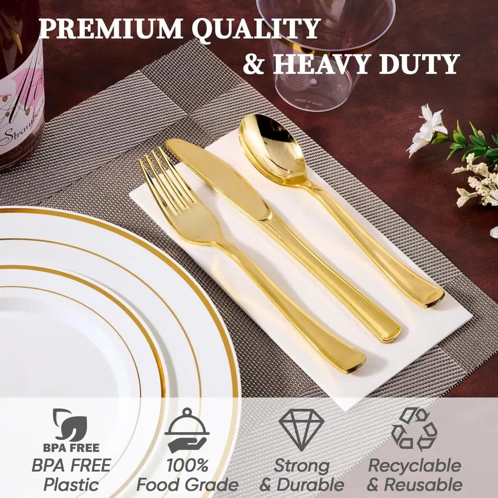 600pcs Gold Cutlery Set for 100 Guests